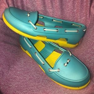 Blue Crocs size 10W